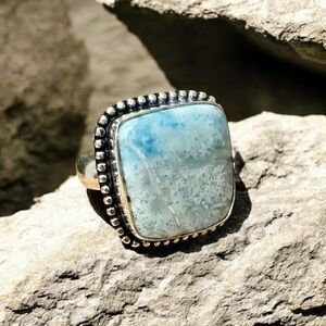 Larimar Silver Ring Size 10 Square Setting